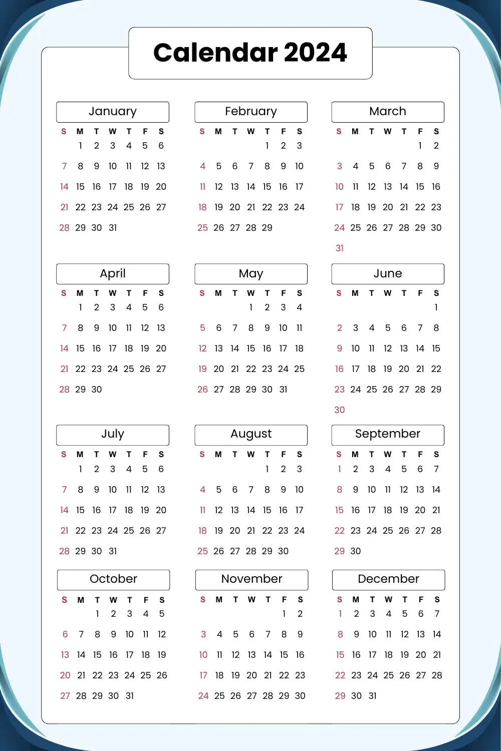 portrait 2024 calendar printable