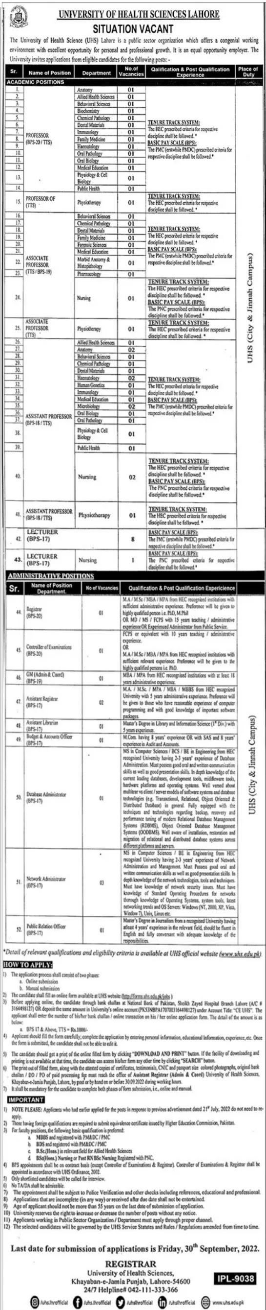 (UHS) University Health Sciences Jobs 2022