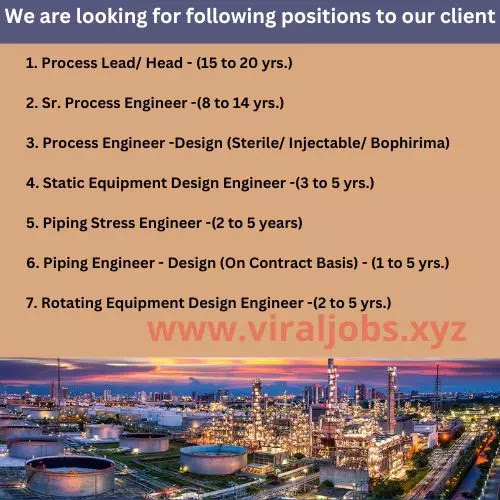 We are looking for following positions to our client