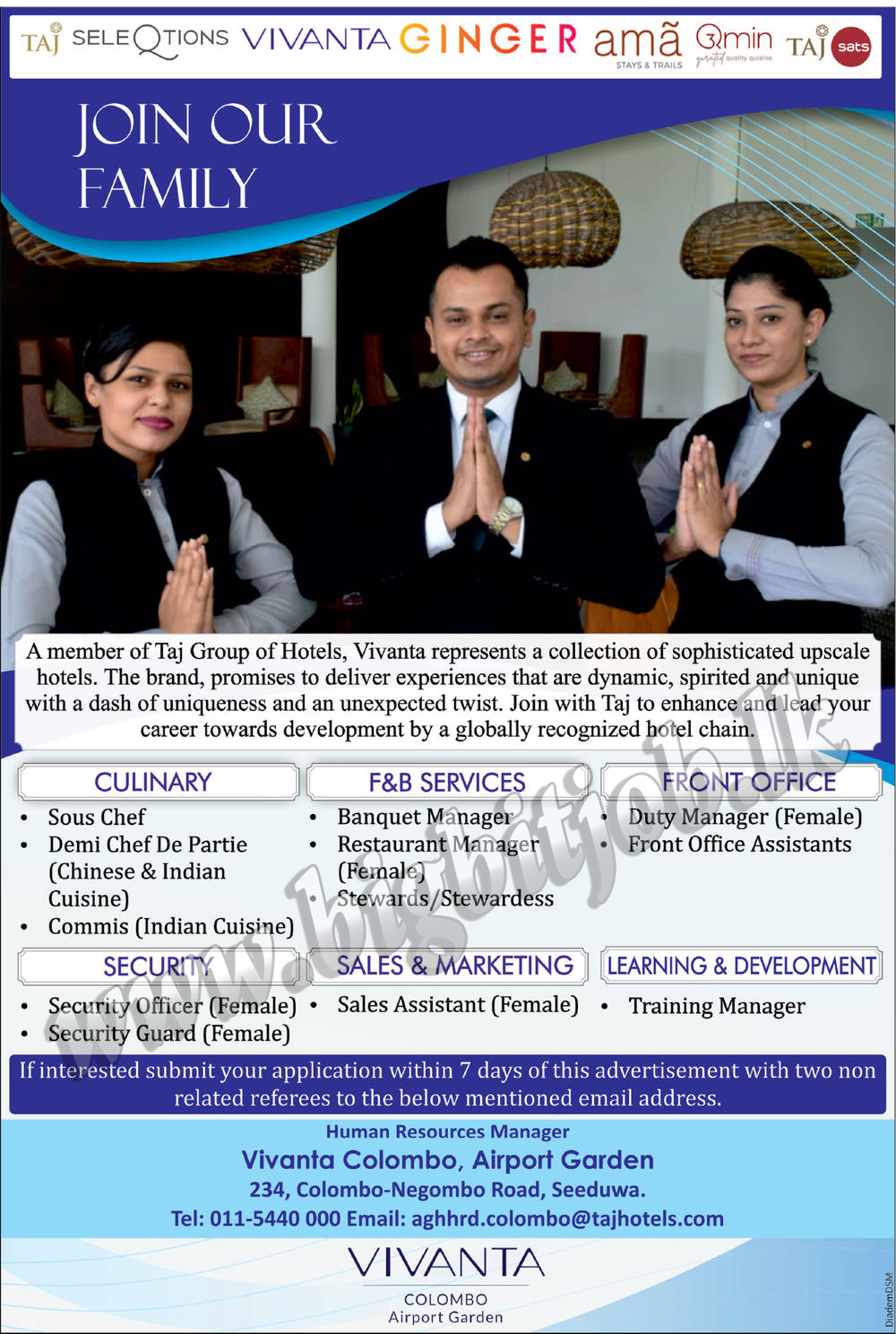 Vacancies in Vivanta Colombo - Airport Garden