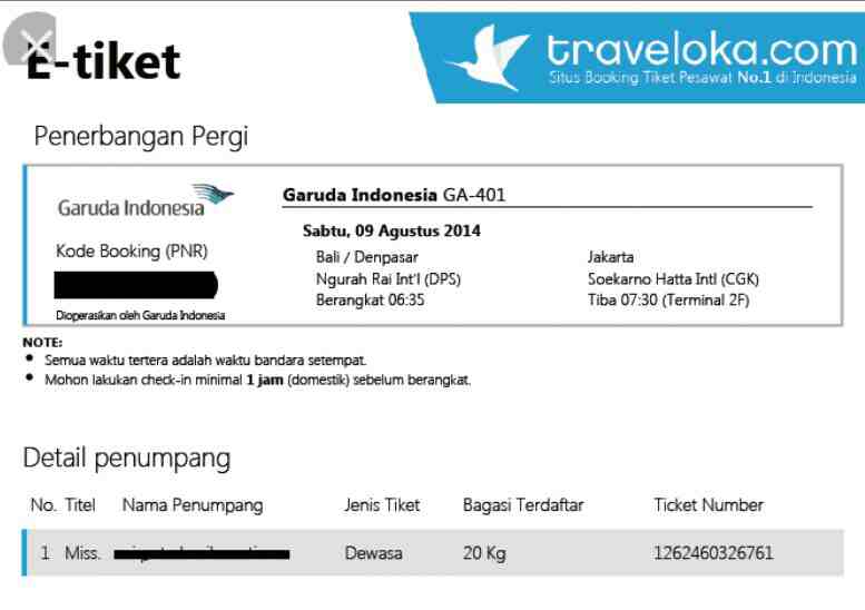 Inilah Contoh  e Tiket  Traveloka dan Cara Menunjukkan Tiket  