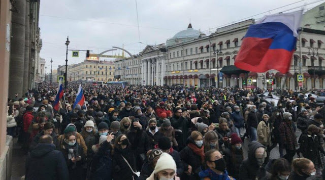 Russia Politics - Protest in 70 cities including capital Moscow in protest against the arrest of opposition leader