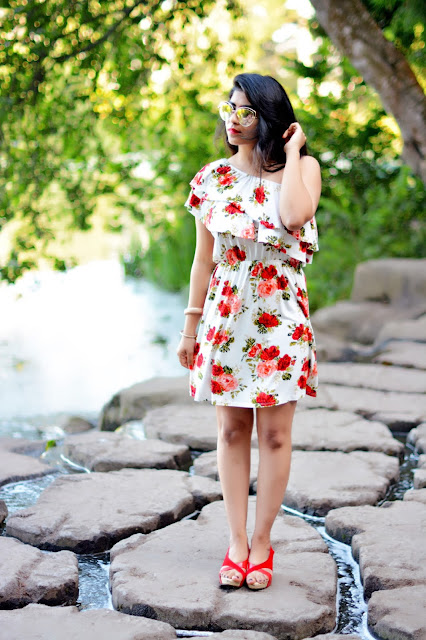 off shoulder floral dress