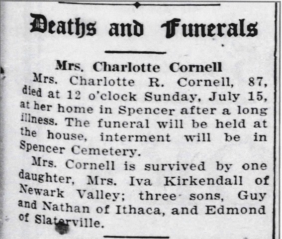 Cornell Charlotte 1928 obit 2