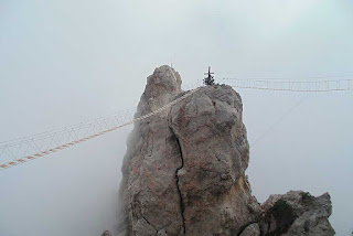 Suspension bridge to a separate rock of Ai-Petri mountain