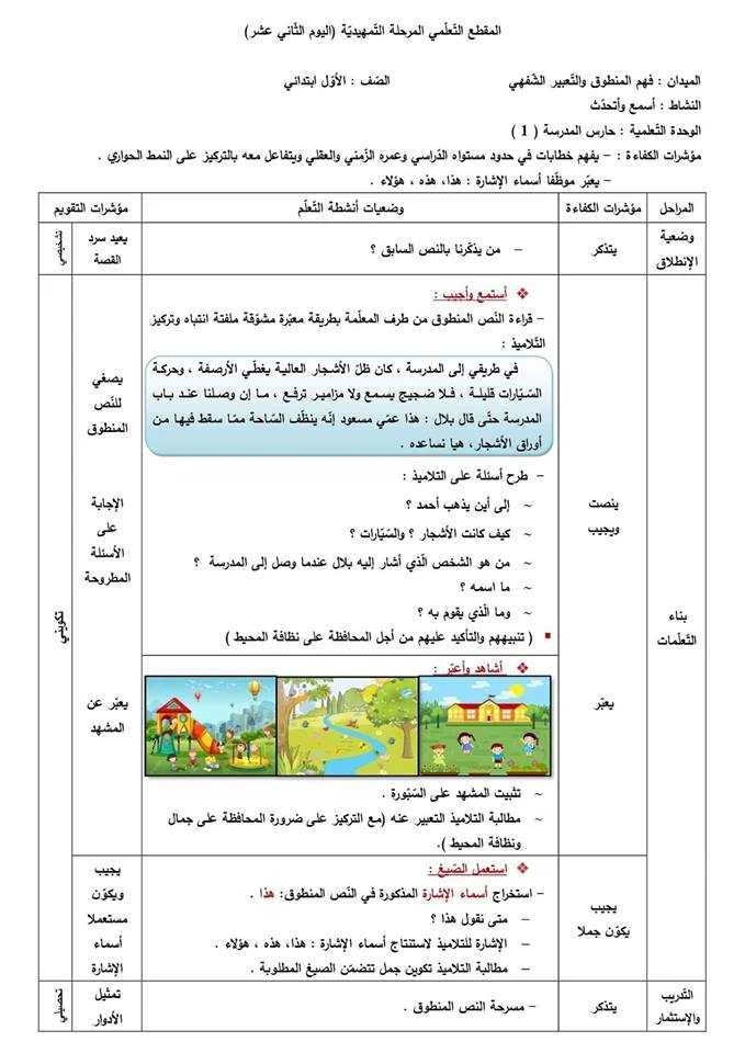 مذكرات اليوم 12 الثاني عشر من الفترة التمهيدية السنة الاولى 1 ابتدائي pdf