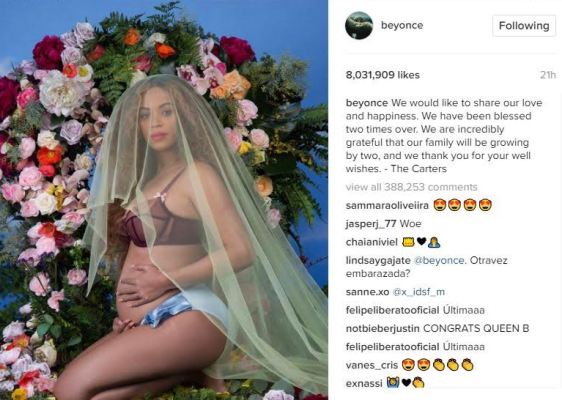 beyonce announces she is expecting twins
