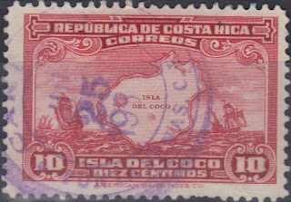 Costa Rica - 1936 - Map of Cocos Island and ships of Columbus 