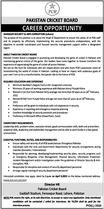 Pakistan Cricket Board PCB Jobs 2022 March – www.pcb.com.pk