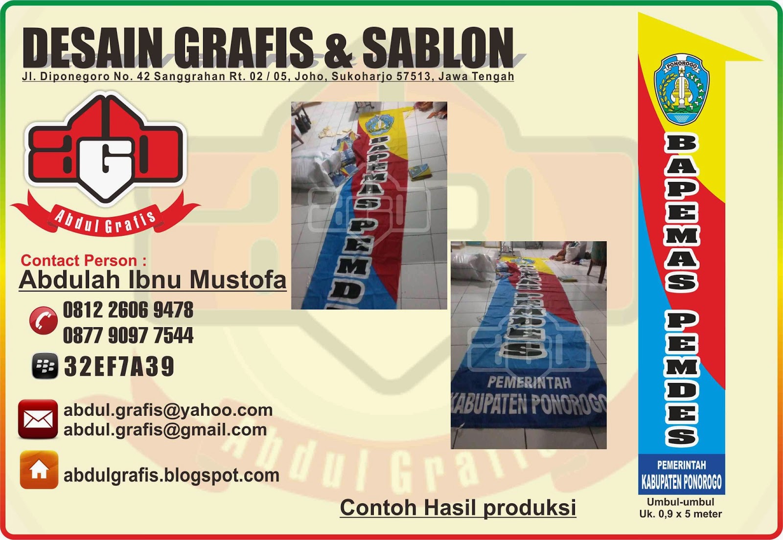 Desain Grafis Sablon dan Printing Sablon umbul umbul Kab 