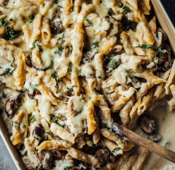 Mushroom Alfredo Penne Bake #vegetarian #recipe