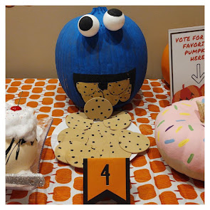 Photo of pumpkin decorated as Cookie Monster