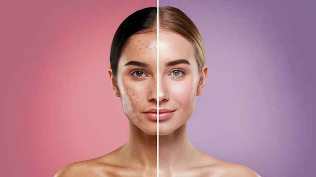 Before and After Skin after using AHA/BHA