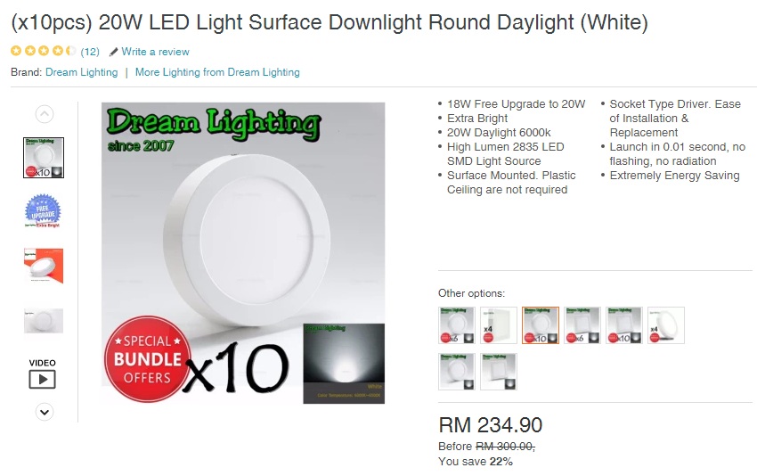 Senarai Harga Lampu LED Downlight dan lampu hiasan Dinding