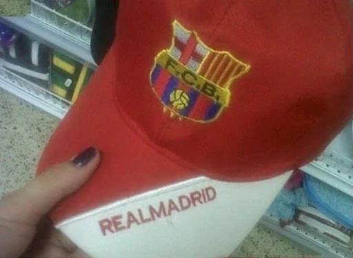 Barça hat and Madrid cap combo