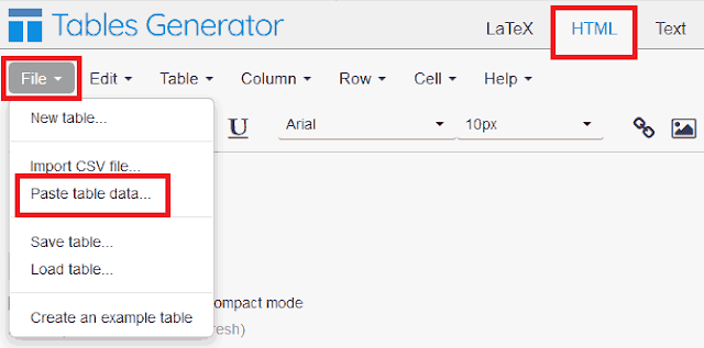 Tutoriel générer le code HTML du tableau sur Table generator