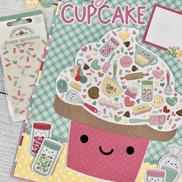 Cupcake Scrapbook Page Layout with sprinkles stickers