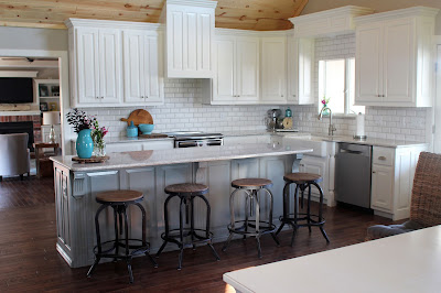 Kithcen remodel with custom cabinets, beveled subway tile and Cambria Berwyn quartz