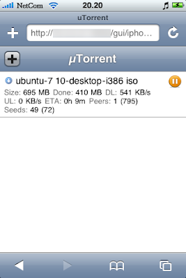 uTorrent mobile interface for iPhone