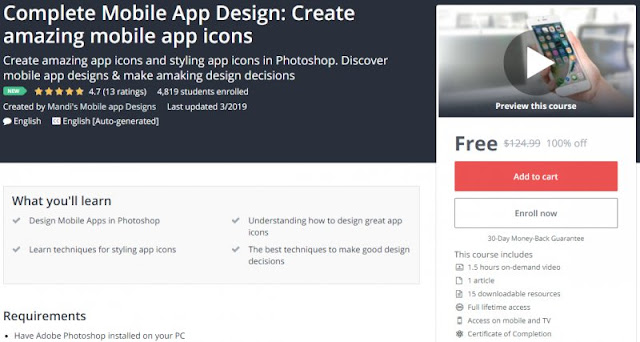 [100% Off] Complete Mobile App Design: Create amazing mobile app icons| Worth 124,99$