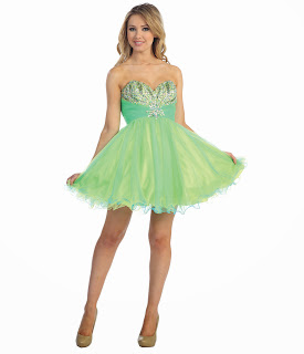 Neon Green & Turquoise Chiffon & Beaded Strapless Short Prom Dress