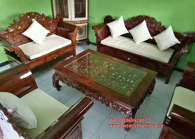 kursi ruang tamu kayu jati ukiran klasik elegan meja ketapang kayu jati modern terbaru klasik unik khas Jepara