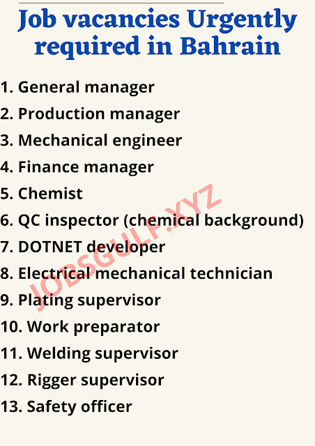 Job vacancies Urgently required in Bahrain