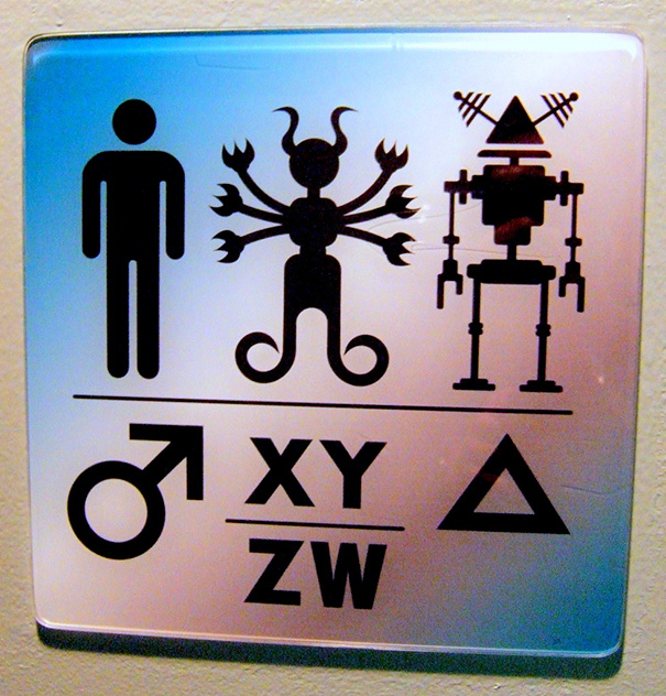20+ Of The Most Creative Bathroom Signs Ever - Intergalactic Restroom Sign, Scifi Museum