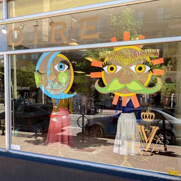 sun and moon cardboard art as store window display