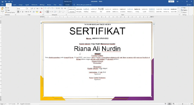 Free Sertifikat .Docx : Contoh Sertifikat Pelatihan Atau Seminar Mircrosoft Word