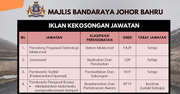 Majlis Bandaraya Johor Bahru Mbjb Iklan Jawatan Kosong November 2019 Ejawatankini Com