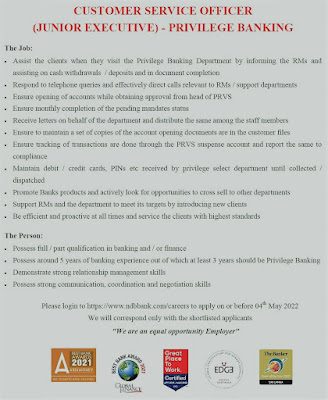 Customer Service Officer vacancy at NDB