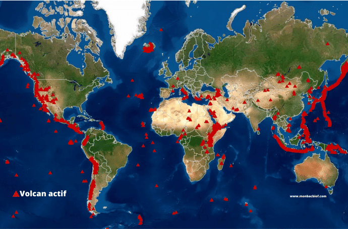 Répartition mondiale des volcans 2ème année collège Maroc
