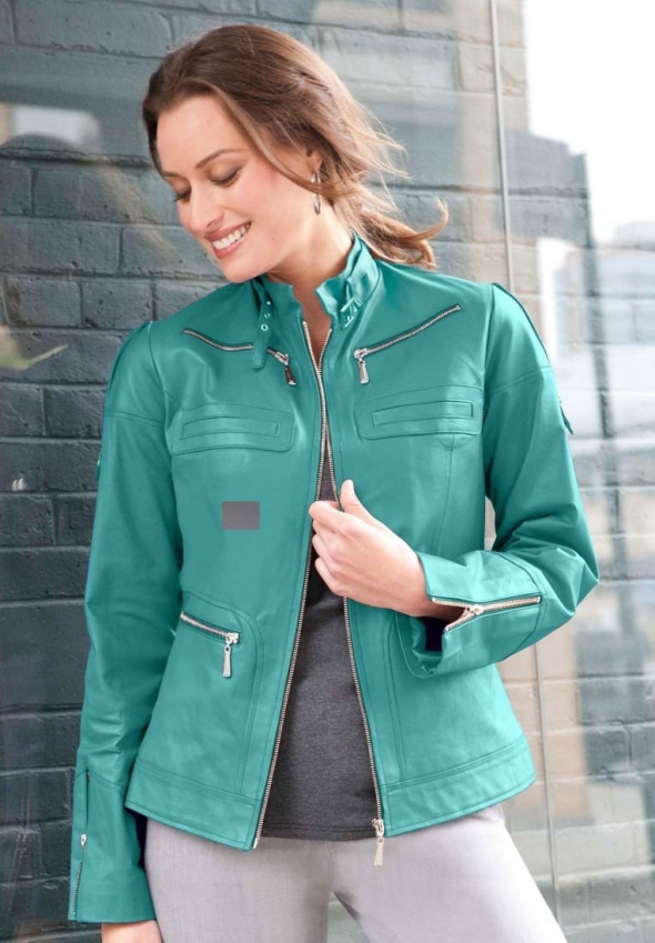 Aqua Green Leather Jacket for Women