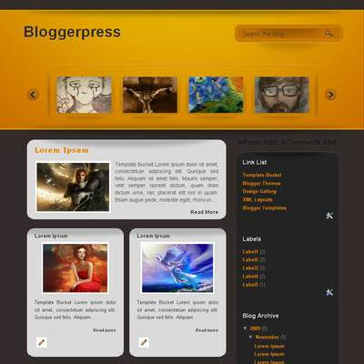 Bloggerpress Blogger Template 3 Columns, Fixed Width, Brown, Rounded Corners, Yellow, Magazine, Gray