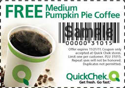 Free Pumpkin Pie Coffee at Quick Chek