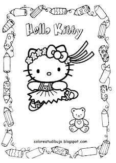 Hello Kitty bailando balet para colorear 