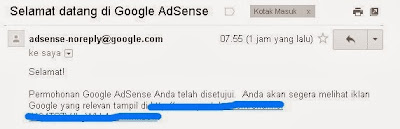 Contoh Pesan Disetujui Akun Adsense