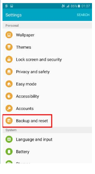 Tap Backup and Reset