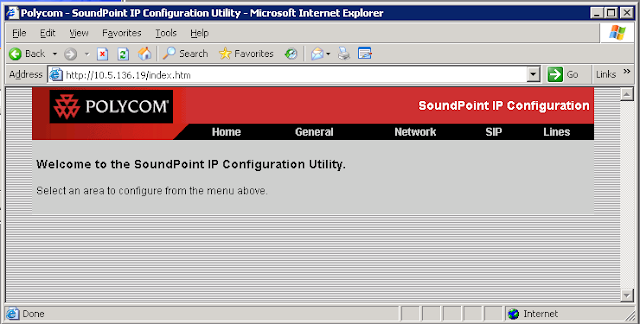 Polycom configuration welcome screen