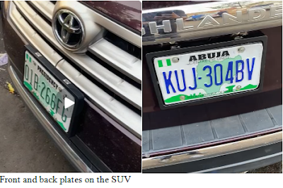 Toyota Highlander with rotational plate numbers; one FG and the other Abuja