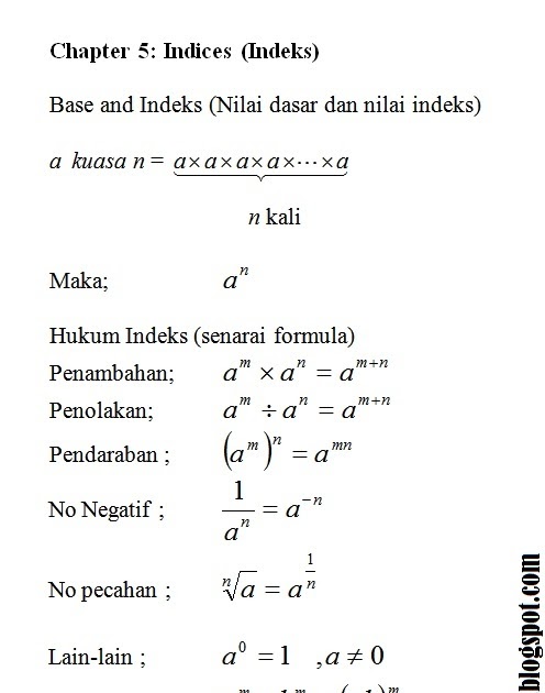 Nota Matematik Tingkatan 3 Bab 5 Indices Indeks Chegu Zam