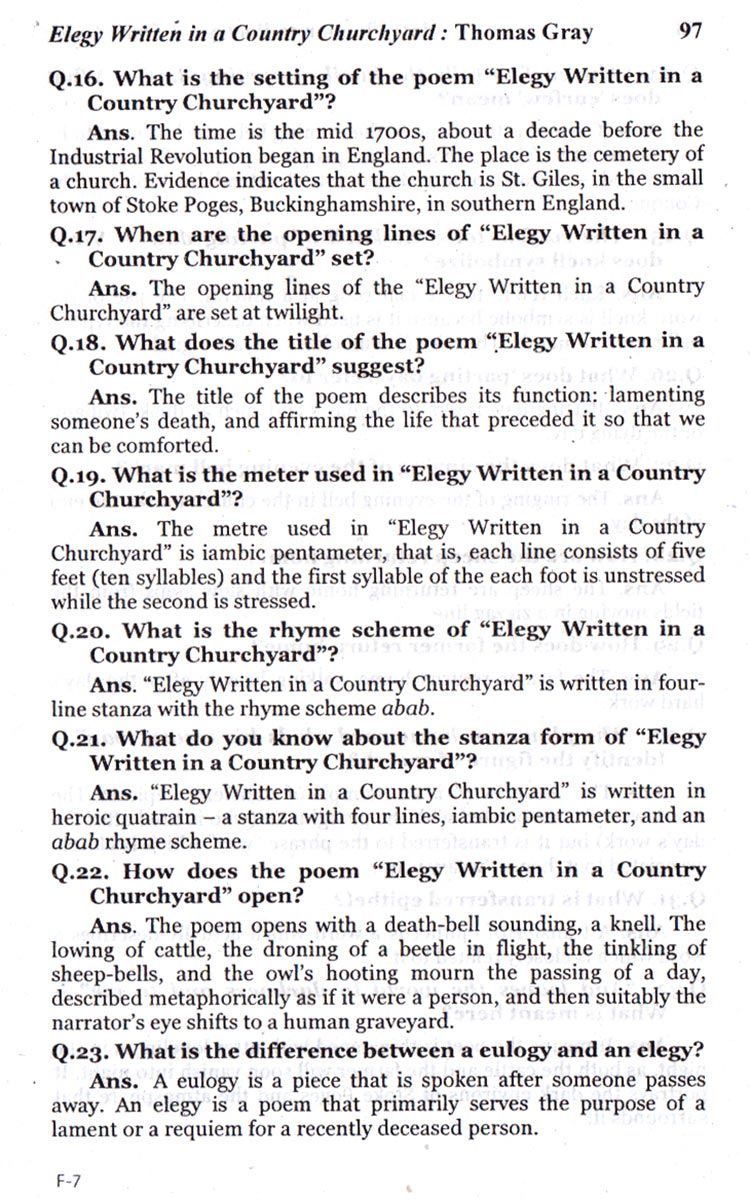 English Grammar A To Z Brief Questions With Answers Elegy Written In A Country Churchyard Thomas Gray