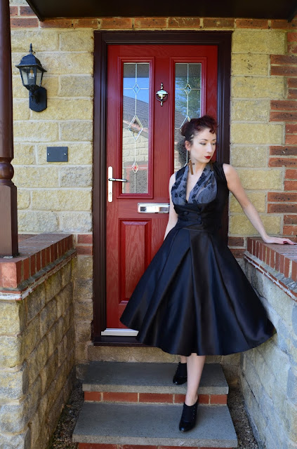Self drafted sewing pattern vintage retro crossover circle skirt and underbust waistcoat corset in neo-victorian 1950's style DIY fashion