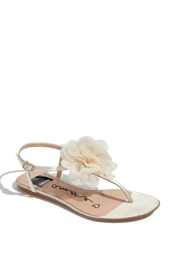 The 'Felice' sandal features a wispy chiffon rose blossom atop a bare ...