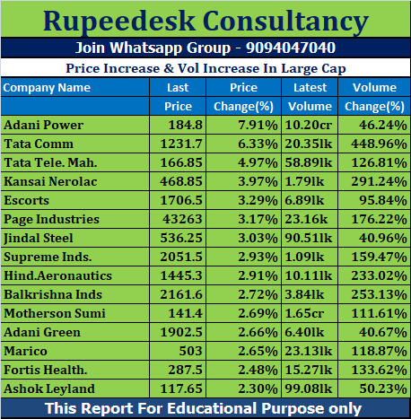 Price Increase & Vol Increase In Large Cap