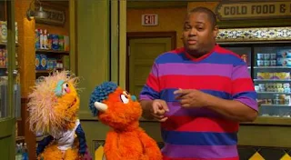 Zoe, Rudy, and Chris sign off as they do the dance some more. Sesame Street Episode 5008, A Recipe for Dance, Season 50.
