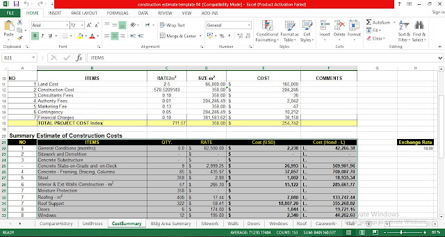 Building materials cost estimate sheet free download