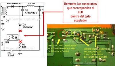 Desconectar el led interno del opto acoplador del resto del circuito.