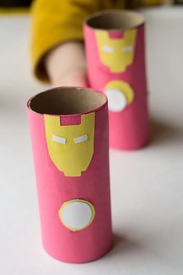 Cardboard tube Ironman craft - superhero crafts for kids